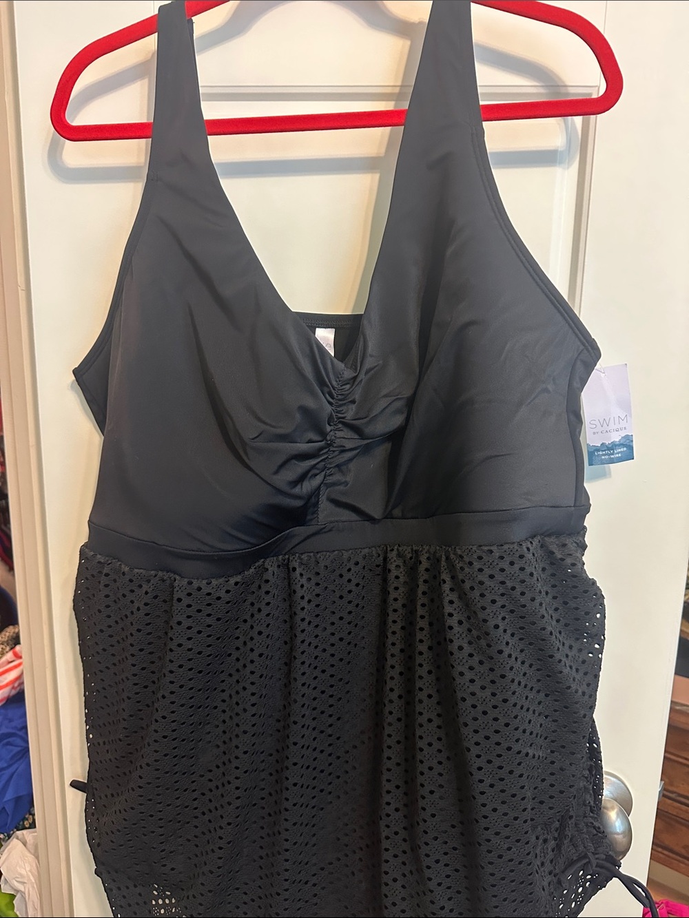 Lane Bryant Black One-Piece Swimdress with Mesh Skirt